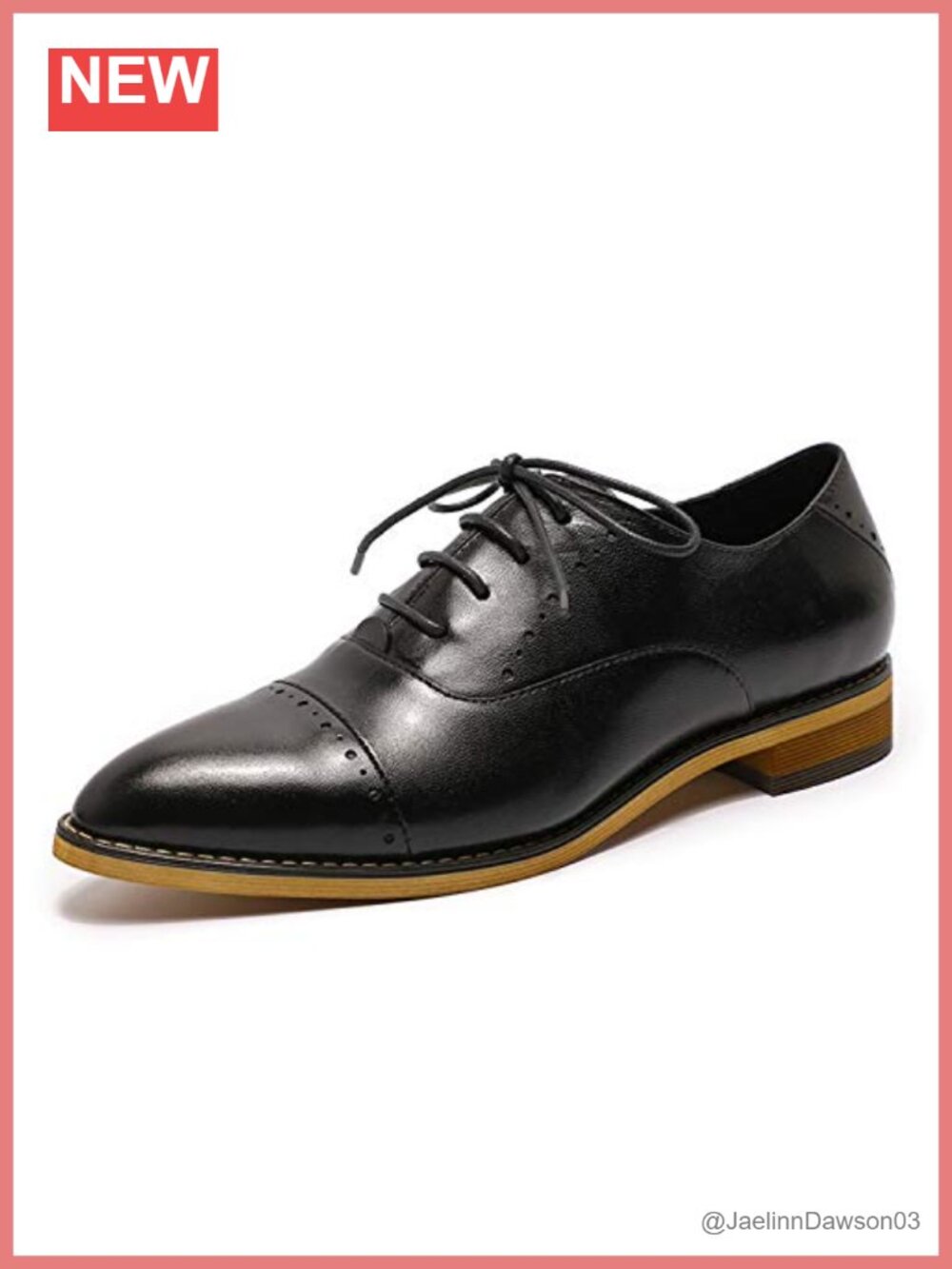 Women's Pointed Toe Oxford Brogue Lace Up Leather Flats Low Heel